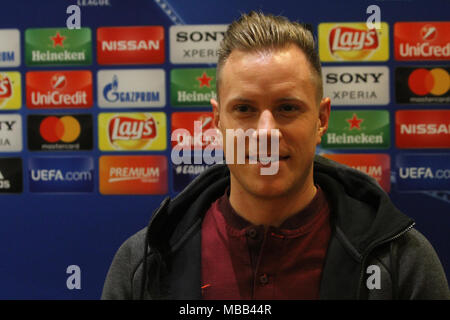 Rom, Italien. 9. April 2018. Marc Andr ter Stegen, goalkeaper des FC Barcelona im Stadio Olimpico in Rom während der Pressekonferenz vor dem Viertelfinale Champions League Match Roma-Barcellona Credit: Paolo Pizzi/Alamy leben Nachrichten Stockfoto