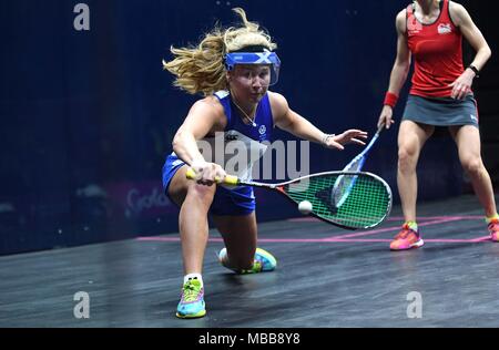 Queensland, Australien. 10 Apr, 2018. Alison THOMSON (SCO). Frauen verdoppelt Pool B. Squash. XXI Commonwealth Games. Oxenford Studios. Gold Coast 2018. Queensland. Australien. 10.04.2018. Credit: Sport in Bildern/Alamy leben Nachrichten Stockfoto