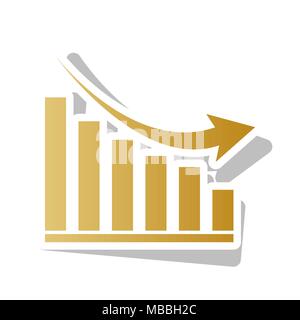 Rückläufige graph unterzeichnen. Vektor. Golden gradient Symbol mit weißen Kontur und gedrehten grauen Schatten auf weißem Hintergrund. Stock Vektor