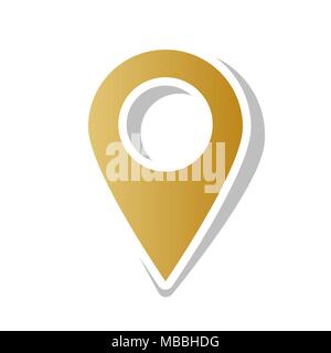 Markenzeiger unterzeichnen. Vektor. Golden gradient Symbol mit weißen Kontur und gedrehten grauen Schatten auf weißem Hintergrund. Stock Vektor