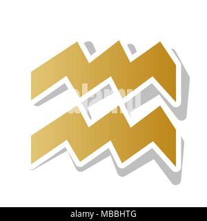 Wassermann zeichen Abbildung. Vektor. Golden gradient Symbol mit weißen Kontur und gedrehten grauen Schatten auf weißem Hintergrund. Stock Vektor