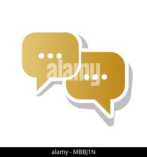 Sprechblasen anmelden. Vektor. Golden gradient Symbol mit weißen Kontur und gedrehten grauen Schatten auf weißem Hintergrund. Stock Vektor