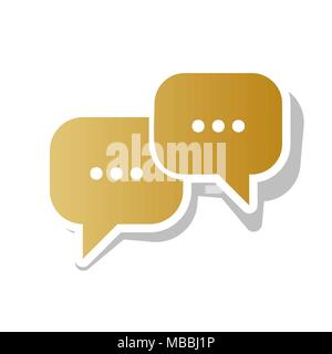 Sprechblasen anmelden. Vektor. Golden gradient Symbol mit weißen Kontur und gedrehten grauen Schatten auf weißem Hintergrund. Stock Vektor