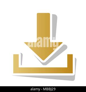 Download zeichen Abbildung. Vektor. Golden gradient Symbol mit weißen Kontur und gedrehten grauen Schatten auf weißem Hintergrund. Stock Vektor