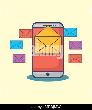 Smartphone mit E-Mail Marketing ähnliche Symbole auf weißem Hintergrund, Vector Illustration Stock Vektor