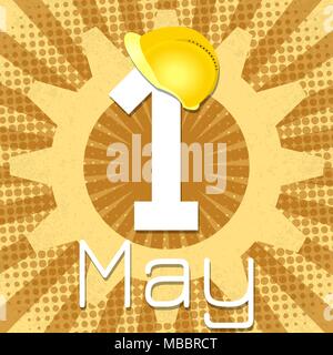 1. Mai Tag der Arbeit. Retro, vintage. Braun Hintergrund. Pop Art Stil Stock Vektor