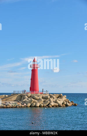 Busan Korea - 22. September 2015: Leuchtturm am Cheongsapo Port. Cheongsapo ist ein Fischerdorf, kleinen Hafen in der Nähe von Haeundae Beach und Dalmaji Hill in Busan, Kor Stockfoto