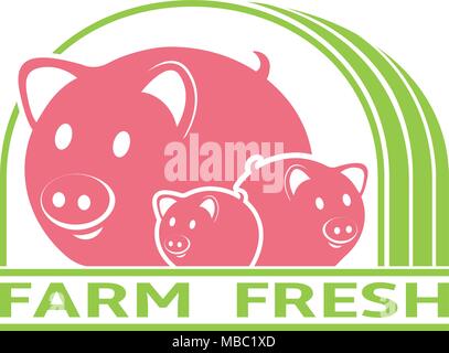 Schwein mit zwei Ferkel. Bauernhof frisches Logo. Vector Illustration. Stock Vektor