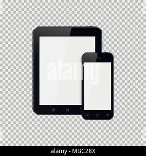 Tablet-PC und Handy Digital Mockup. Vector Illustration. Stock Vektor