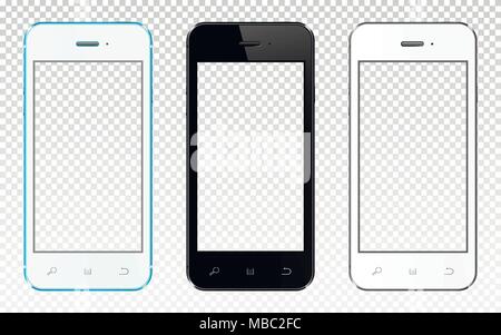 Realistische Smartphones mit transparenten Bildschirm auf transparentem Hintergrund isoliert. Vector Illustration. Stock Vektor