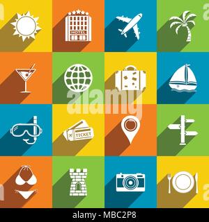 Reisen Symbole im flachen Design Stil eingestellt. Vector Illustration Stock Vektor
