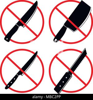 Keine Messer oder keine Waffe Zeichen. Keine Waffe erlaubt Symbole. Verboten Symbol auf einem weißen Hintergrund. Vector Illustration. Stock Vektor