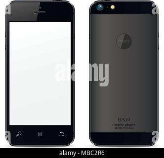 Neue realistische smartphones Mockups vorne und hinten mit leerer Bildschirm isoliert. Vector Illustration. Stock Vektor