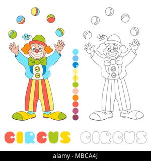 Zirkus vektor Charakter Clown Jongleur Kinder Malbuch Seite Stock Vektor