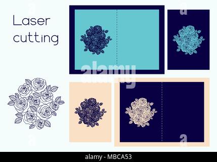 Vorlage von Hochzeit Einladung oder Grußkarte mit Rosen Kranz für Laserschneiden Stock Vektor