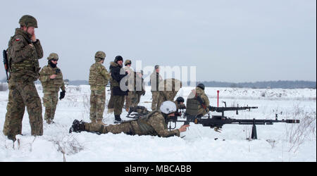 Yavoriv, Ukraine -- Ukrainische Soldaten des 3.BATAILLON zugeordnet, 14 mechanisierte Brigade betreiben ein Maschinengewehr in der DshK Yavoriv Combat Training Center (CTC) hier Feb 16. Derzeit 3-14 Th ist Abschluss einer Ausbildung Rotation an der CTC, wo sie von den US-amerikanischen, kanadischen, Litauisch, Polnisch betreut wird, und Großbritannien service Mitglieder, wie sie bei der Erreichung ihrer Ziel der NATO-Interoperabilität bemühen. (U.S. Armee Stockfoto