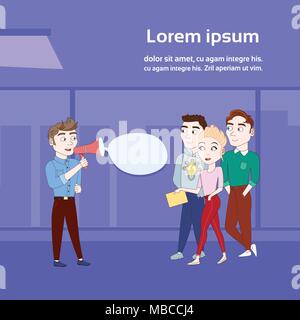 Business Mann sprechen mit Team In Lautsprecher die Durchsage Stock Vektor