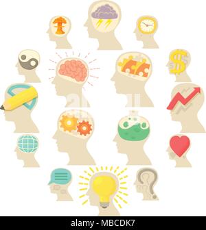 Menschlichen Kopf Logos Icons Set, Cartoon-Stil Stock Vektor