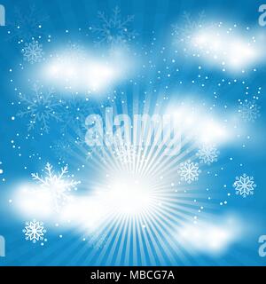 Abstrakt Blau Weihnachten Hintergrund Vorlage mit fallenden Schneeflocken Stock Vektor