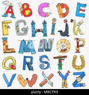 Vektor englischen Alphabet Cartoon Stil Stock Vektor