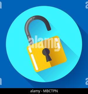 Vektor-Schloss-Symbol mit langen Schatten. Flache Design-Stil. Stock Vektor