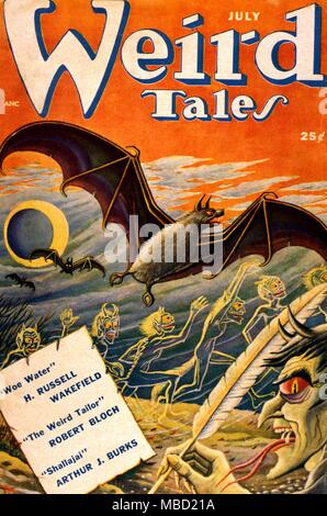 Science Fiction und Horror Zeitschriften. Abdeckung von Weird Tales, Juli 1950. Von Matt Fox Artwork Stockfoto