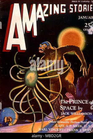 Monster. Abdeckung der erstaunlichen Geschichten, eine amerikanische Science-Fiction-Magazin. Abbildung von Jack Williamson. 1931. Stockfoto