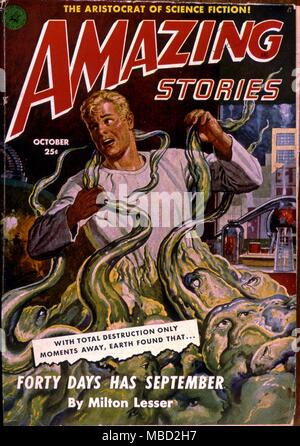 Monster. Abdeckung der erstaunlichen Geschichten, eine amerikanische Science-Fiction-Magazin.. Illustration von Jones. 1951 Stockfoto