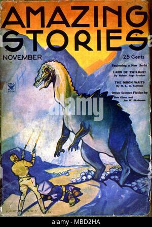 Monster. Abdeckung der erstaunlichen Geschichten, eine amerikanische Science-Fiction-Magazin. Illustration von Morey. 1934 Stockfoto