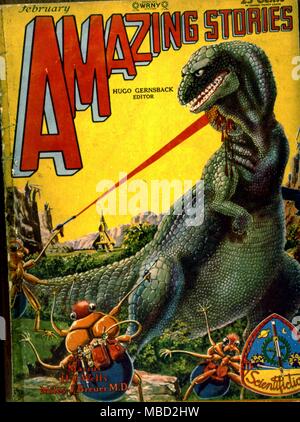 Monster. Abdeckung der erstaunlichen Geschichten, eine amerikanische Science-Fiction-Magazin. Abbildung von Paul. 1929 Stockfoto