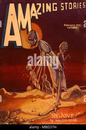 Science Fiction und Horror Zeitschriften. Abdeckung der erstaunlichen Geschichten, Februar 1937. Stockfoto