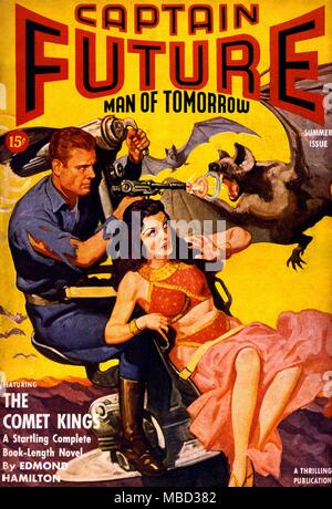 Science Fiction und Horror Zeitschriften. Abdeckung von Captain Future, Sommer 1942. Kunstwerke von bergey Stockfoto