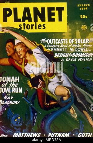 Science Fiction und Horror Zeitschriften. Abdeckung des Planeten Geschichten, Frühling 1948 Stockfoto