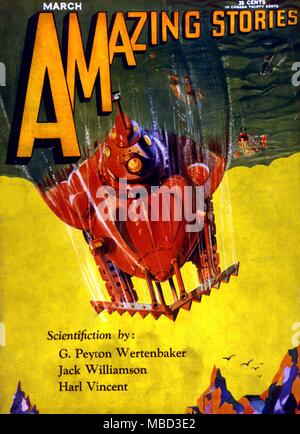 Science Fiction und Horror Zeitschriften. Erstaunliche Geschichten. März 1930. Artwork von Jack Williamson Stockfoto