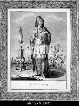 Griechische Mythologie - laokoon, der Trojanische Priester des Apollo, die der griechischen Trick mit dem hölzernen Pferd gewarnt. Aus der Ausgabe 1792 von Jacopo von Guarana Oracoli, Auguri, Aruspici, Sibille, indovinia della Religione Pagana. Stockfoto