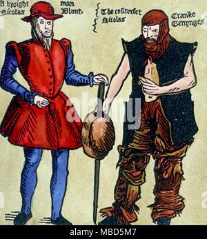 Medizin - scheinbar krank. Die professionelle Bettler, schien kranken Almosen zu gewinnen. Der Mann auf dem Bild ist Nicholas Blount, des 17. Jahrhunderts. Nach einem holzstich in 'Kunst Journal" 1886. Stockfoto