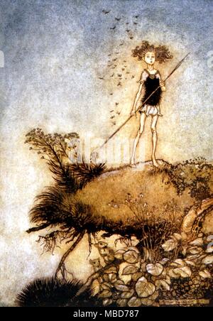 Märchen - Sommernachtstraum - Ein abseits stehen Sentinel. Abbildung von Arthur Rackham für die 1908 Edition von Ein Sommernachtstraum von Shakespeare Stockfoto