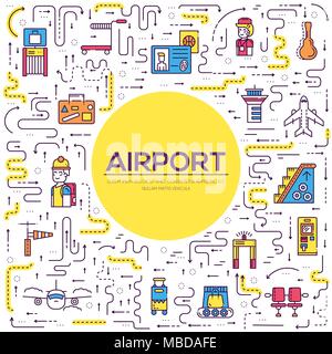 Die Mitarbeiter und die Registrierung von Personen und Gepäck im Flughafen Design. Registrierung Linie Vektor illustration Konzept Stock Vektor