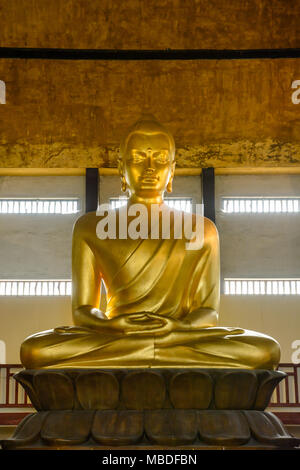 Die 10 Meter hohe goldene Statue von Buddha im Lotussitz, in der großen Pagode von Bois de Vincennes sitzt, ist die höchste in Europa. Stockfoto