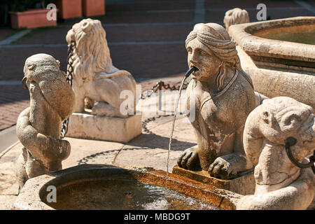 Alte Contarini Brunnen auf der Piazza Vecchia Square in Bergamo, Italien Stockfoto