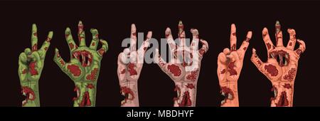 Verschiedene Farben zombie Hände Stock Vektor