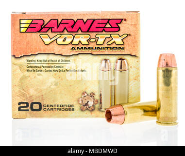 Winneconne, WI - 30. März 2018: Eine Box mit Barnes Orig.-Tx-Munition auf einem isolierten Hintergrund. Stockfoto