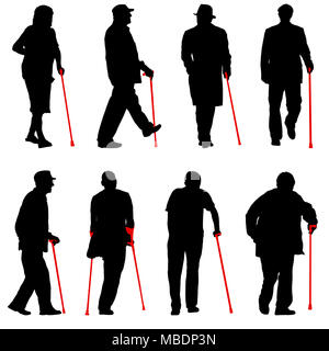 Set Silhouette der behinderten Menschen auf weißem Hintergrund Stockfoto