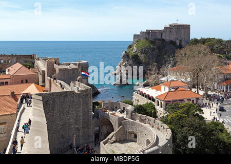 Stadtmauer, Lovrijenac Festung, Altstadt, Dubrovnik, Kroatien Stockfoto