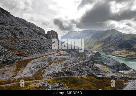 Dinorwic Schiefergrube, gelegen in der Nähe von Llanberis (North Wales), war einmal die zweite größte Schiefergrube in der Welt. Stockfoto