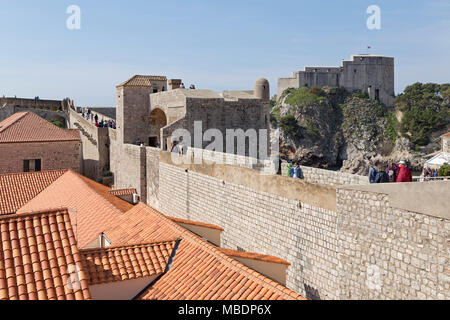 Stadtmauer, Lovrijenac Festung, Altstadt, Dubrovnik, Kroatien Stockfoto