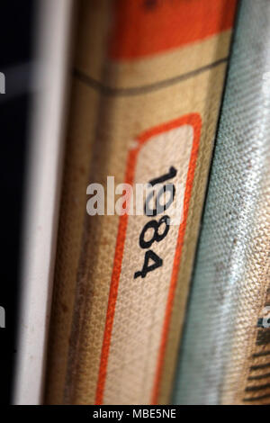 1984 George Orwell Titel im Buchrücken gedruckt, close-up Stockfoto