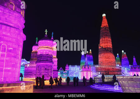 Harbin International Eis und Schneeskulpturen Festival (Eis & Schnee Welt) Stockfoto