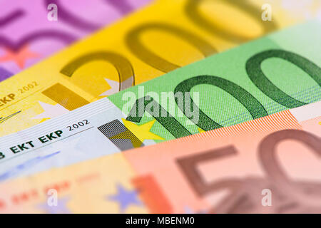 Viele Banknoten der Europäischen Währung Stockfoto