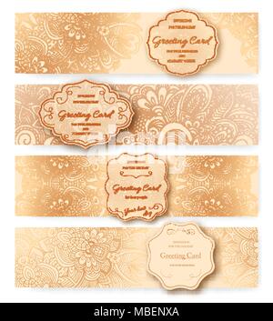 Satz von ethnischen ornament Banner Konzept. Jahrgang Kunst traditionelle, Islam, arabischen, indischen, osmanischen Motiven, Elementen. Vektor dekorative retro Grußkarte oder Einladung Design. Stock Vektor
